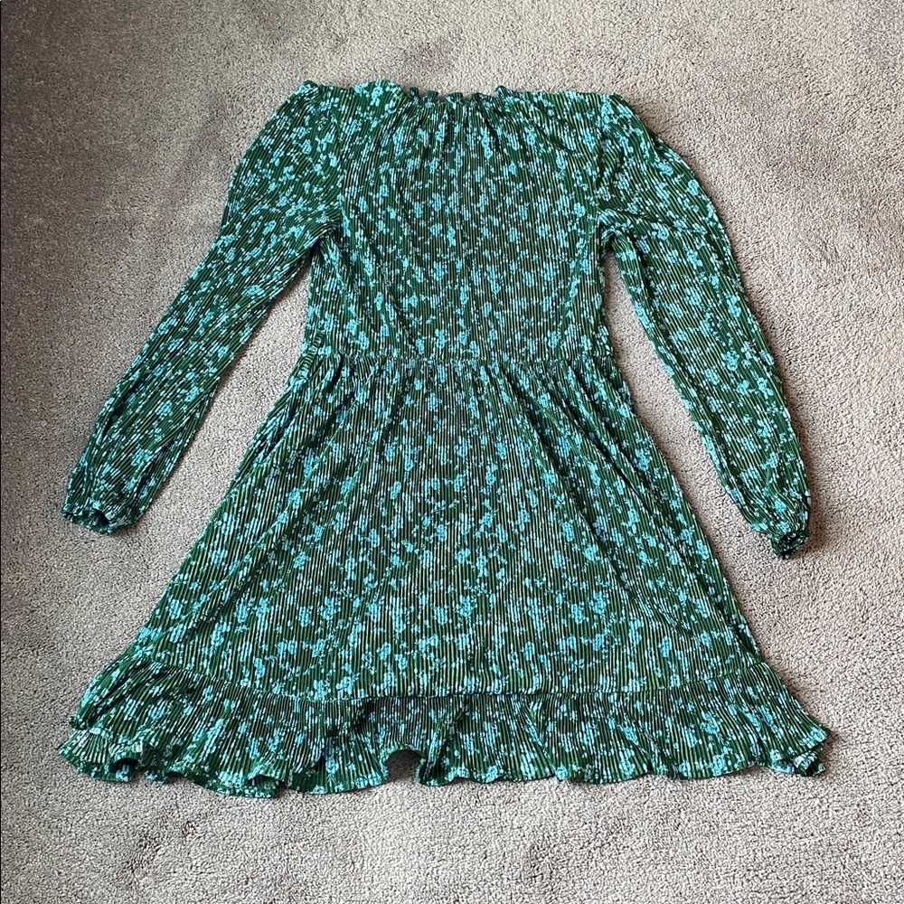 NWT True Craft Green Floral Smocked Mini Dress Long Sleeve Boho SIZE XS - Picture 6 of 6